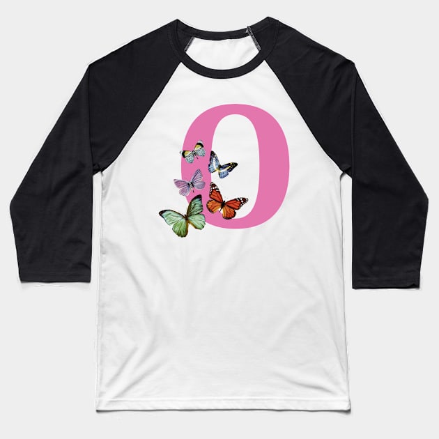 Letter pink O with colorful butterflies Baseball T-Shirt by ColorsHappiness